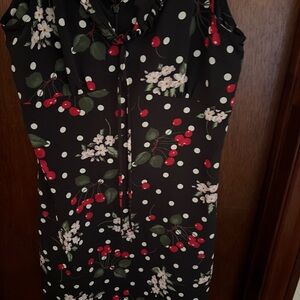 jonathan martin Black Polka Dot Dress with Cherry & Floral Print